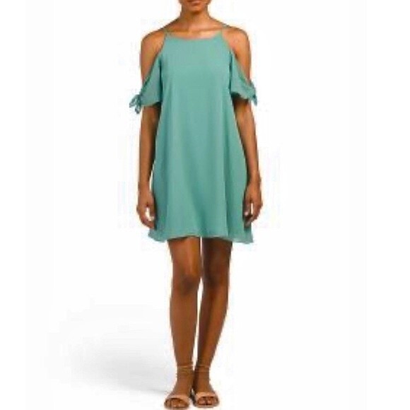 Sage green tie off shoulder chiffon dress size small - Picture 1 of 7